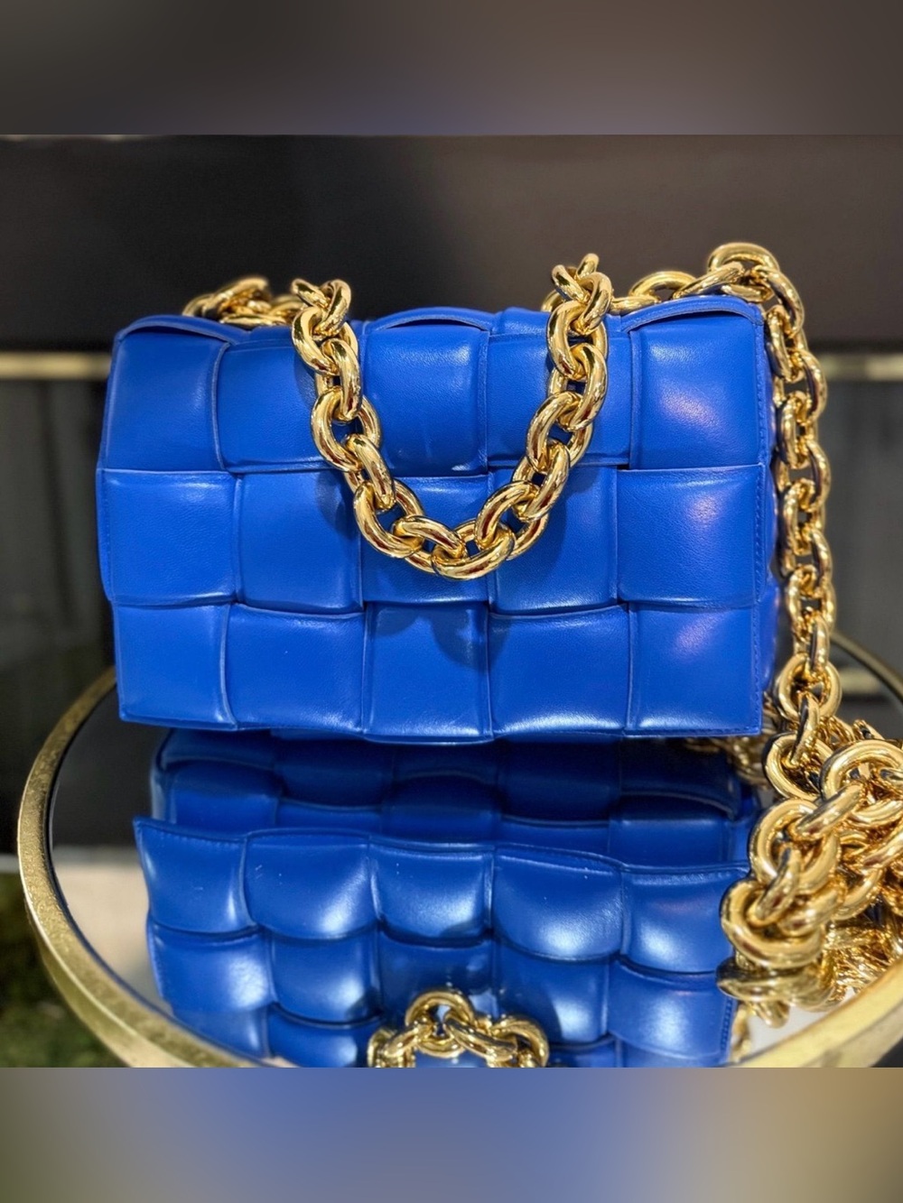 Bottega Veneta Chain Cassette Lamb Shoulder Bag CobaltIn Excellent Condition